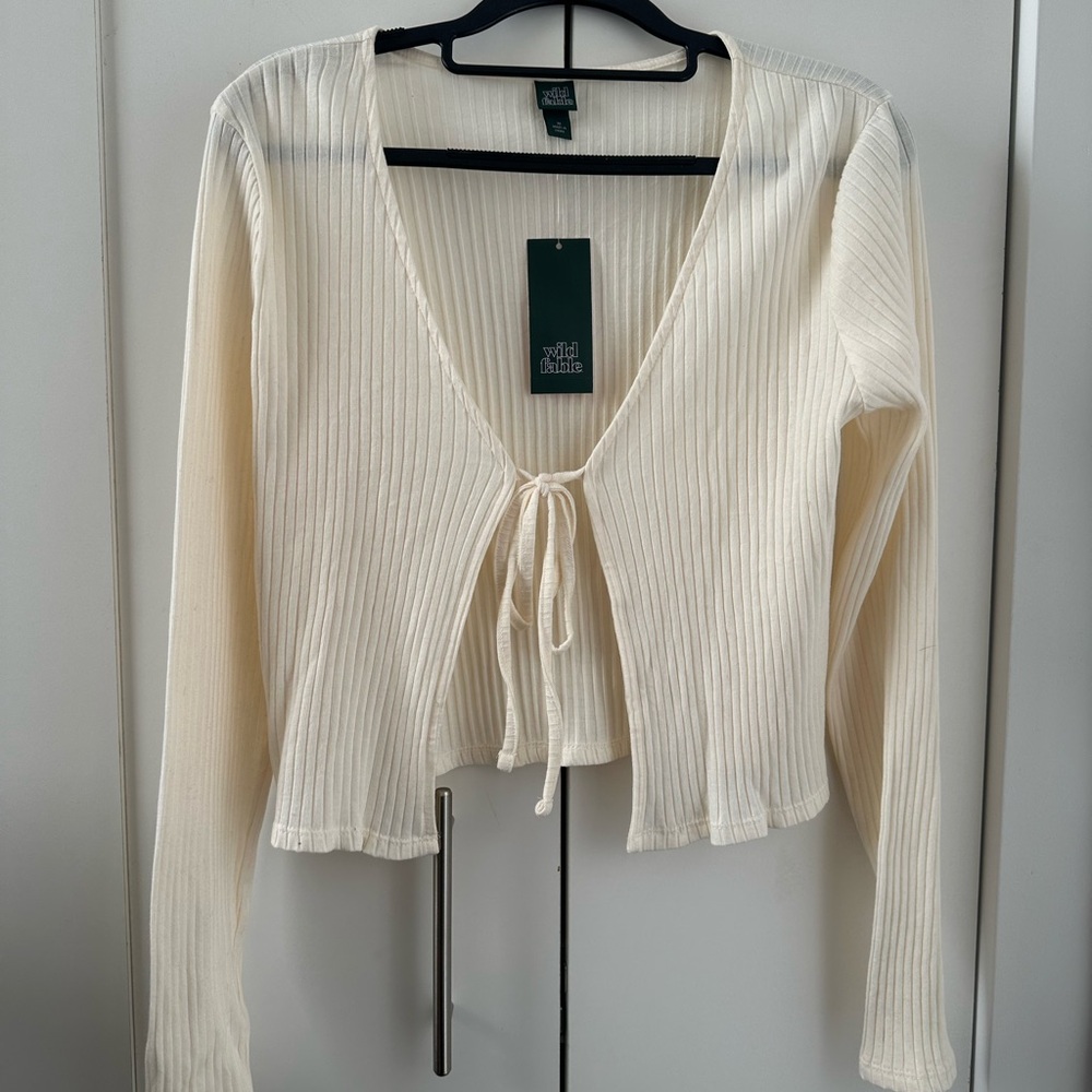 Wild Fable Ribbed Tie Front Cropped Cardigan